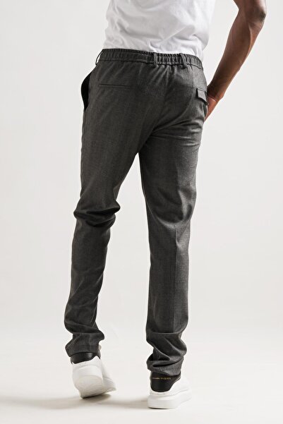 Ecer Tek Pileli Slimfit Beli Lastikli Ve Iplikli Çizgili Kışlık Erkek Kumaş Pantolon