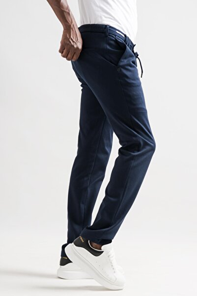Ecer Slimfit Beli Lastikli Ve Iplikli Çizgili Pamuklu Kışlık Kumaş Erkek Jogger Pantolon