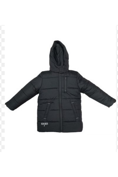 Kabancı Boy's Coat Hooded Zippered Pocket Black (4-12 Years)