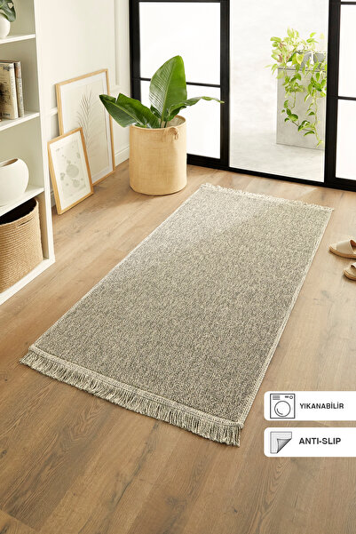 Ocean Home Textile Yıkanabilir Saçaklı Buklet Gri Renk Halı Kilim