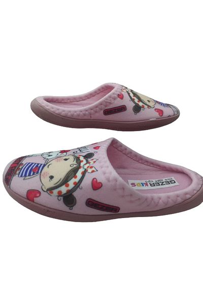 GEZER Girl's Pink and White Cat Figured Indoor Slippers