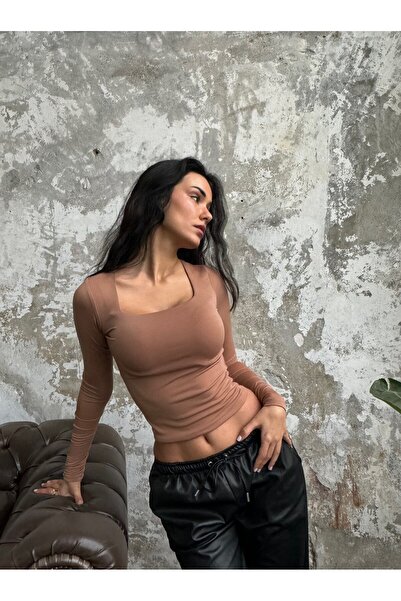 minaaise Боди от норка с дълъг ръкав, с прилепнала кройка и квадратно деколте 27053