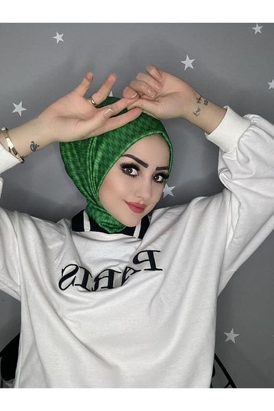 OykumBone DC12 Patterned Snap Fastener Ready Practical Hijab Daily and Pool Bonnet Hijab Women's Shawl Scarf