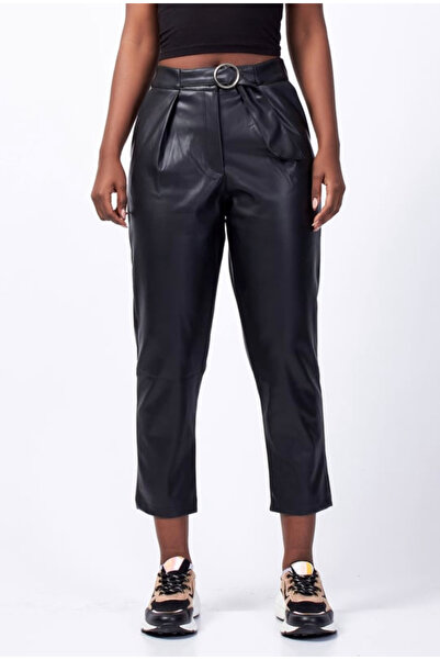 Jungle Halka Toka Kemerli Deri Pantolon Siyah