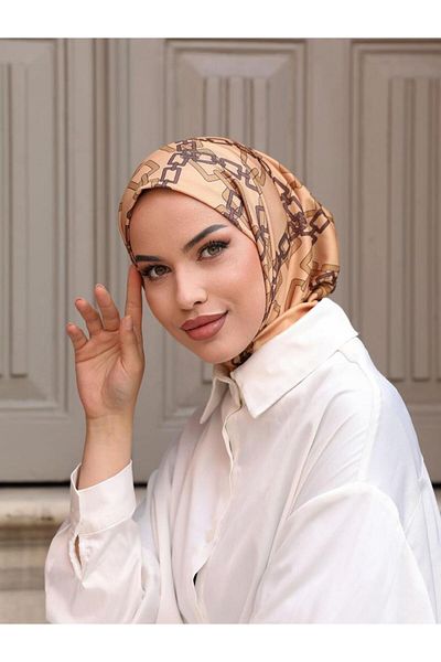 OykumBone DC31 Patterned Snap Fastener Ready Practical Hijab Daily and Pool Bonnet Hijab Women's Shawl Scarf