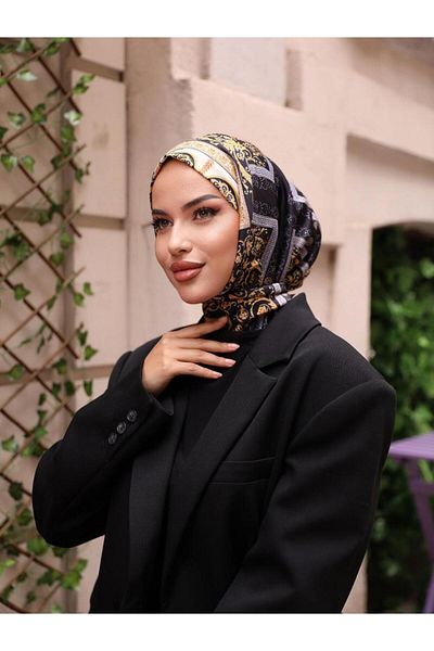 OykumBone DC22 Patterned Snap Fastener Ready Practical Hijab Daily and Pool Bonnet Hijab Women's Shawl Scarf