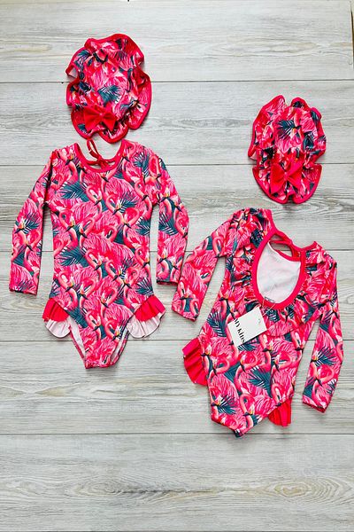 My Kids Wear Costum de baie floral cu pălărie și curea de frânghie cu volan la spate