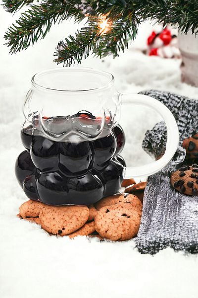 Tilbe Home كوب على شكل خرز للمشروبات الغازية، كوب تقديم القهوة، كوب زجاجي مقاوم للحرارة من البورسليكات