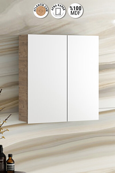 ÖZCEDEN Çiğdem 65 cm Atlantik Çam MDF Aynalı Asma Banyo Üst Dolabı