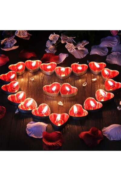 EkoStore 50'li Romantik Kalpli Kırmızı Tealight Mum Seti