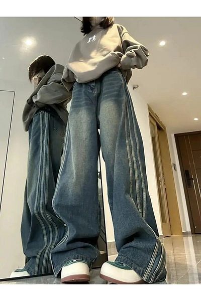 Gofeel Y2k Newstyle Limde Detail Vintage Wide Leg Jean Pantaloni largi din denim