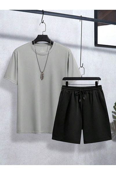 MOONBULL Einfarbiges T-Shirt-Shorts-Set für Herren