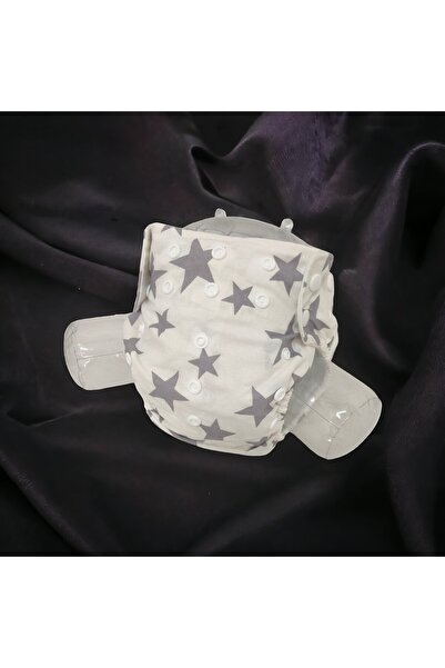 BEZHANE Baby YBB Yıkanabilir Bebek Bezi Cepli Gri Yıldız Desen(8kg-18kg)