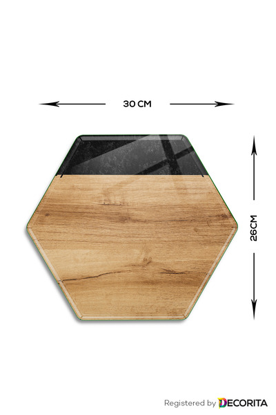 Decorita Placă de prezentare pentru brânză din sticlă | Farfurie de servire din sticla | Model lemn-negru | 26 cm x 30 cm