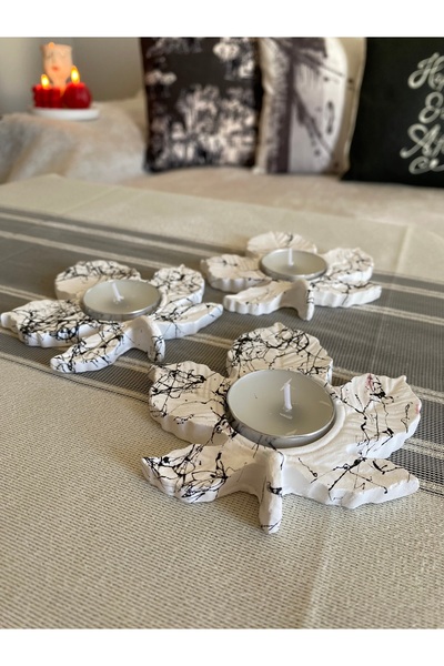 MorVilla Üçlü Tealight,Yaprak Şekilli Mumluk,Dekoratif Obje,Biblo,Tealight Da...
