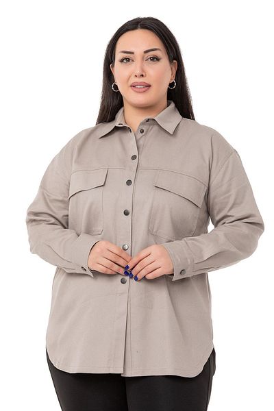 DISENTIS MODEST Large Size Flap Pocket Snap Gabardine Stone Colored Jacket Shirt