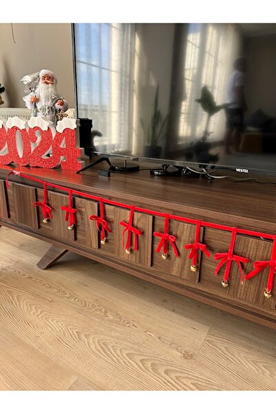 Masalsı Concept Christmas Velvet - Christmas Pine Tree Ornament with Gold Bell Chain, home decor