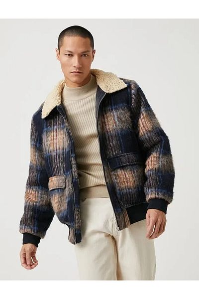 Koton Classic Collar Jacket with Zippered Pocket Detail