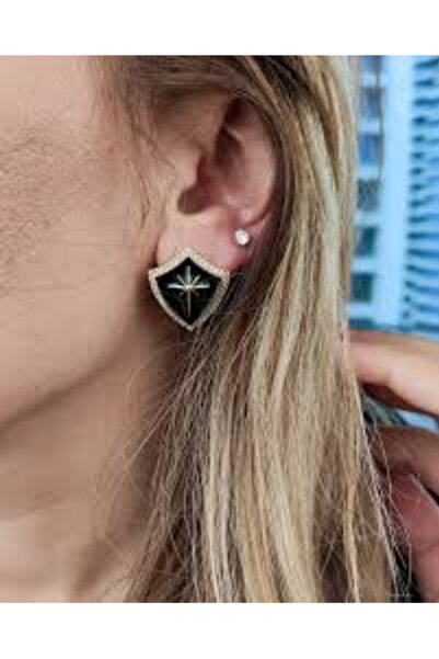 zeynep Z&D ACCESSORY 316L Gold Marka Muadil Çelik Kalkan Model Kutup Yıldızı Küpe