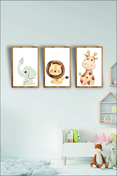 Vegüba Çocuk Odası Safari Dekoratif Retro Mdf Tablo ( Çerçeve Görünümlü )