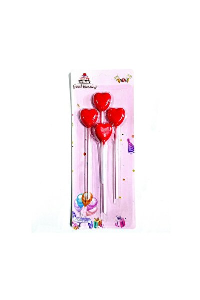 Bkmc 4 LÜ ÇUBUKLU KALP KIRMIZI MUM 13.5CM