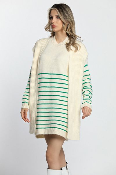 GÜLSELİ Eșarfă cu model cu dungi verde crem Tricotaj stil detaliat Pulover