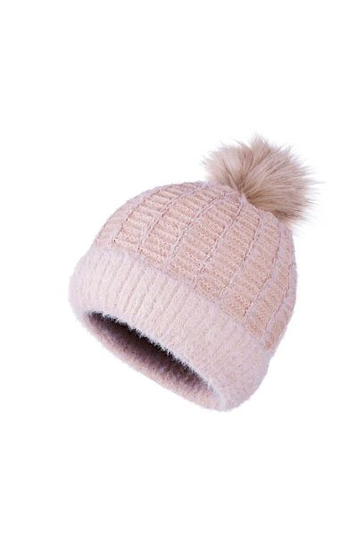 novon Beretă Latte Fur Pompom cu sclipici și dungi Soft Touch