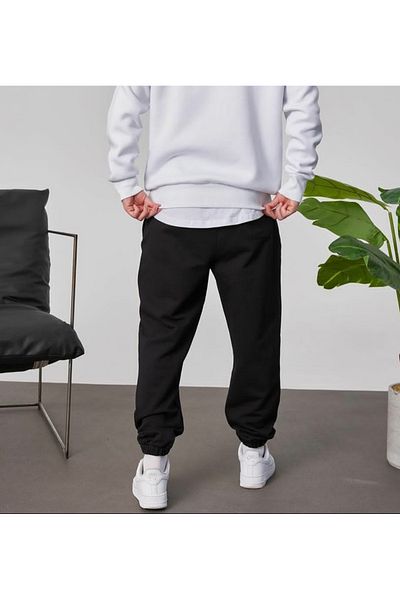 FİTGO Ανδρικό μαύρο λαστιχένιο παντελόνι Basic Sweat