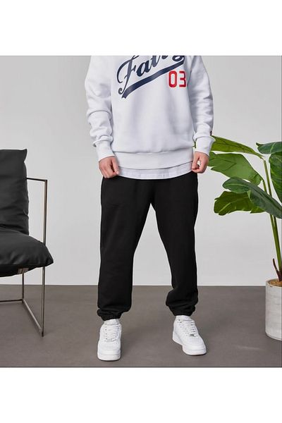 FİTGO Ανδρικό μαύρο λαστιχένιο παντελόνι Basic Sweat
