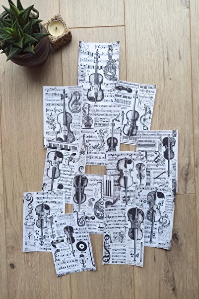 Mona Craftist 12 Adet Müzik Keman Nota Temalı Scrapbook Kağıt Seti Bullet Jou...