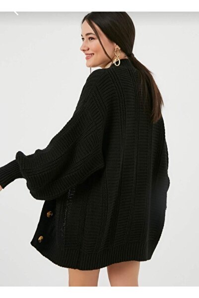ZF BUTİK Women's Knitted Loose Cardigan -Black