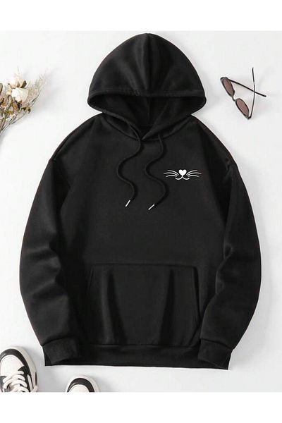 AEMİ Unisex Karma Is A Cat Back Φούτερ με στάμπα με κουκούλα