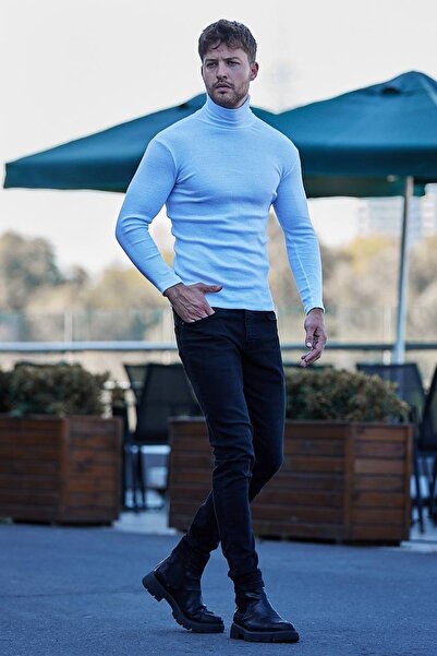 Buteks Pulover unisex, alb, gros, slim, cu gât roscat