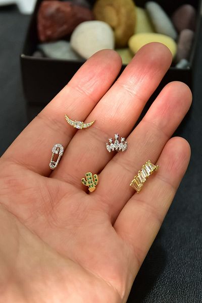 Sinsirella Steel Three-Colored 5-Piece Combination Tragus Earrings Model8