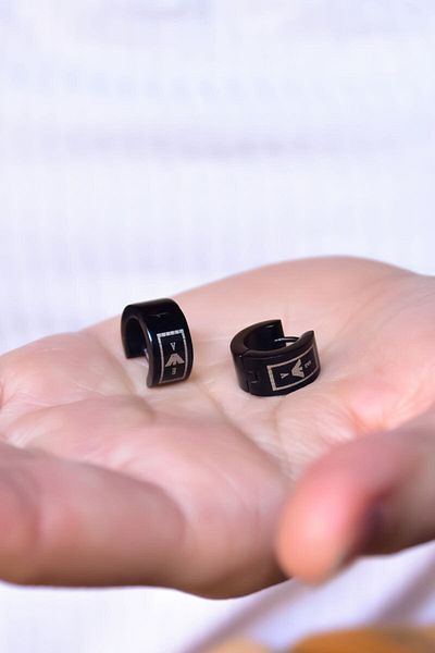 Sinsirella Steel Black Dove Shield Hoop Earrings