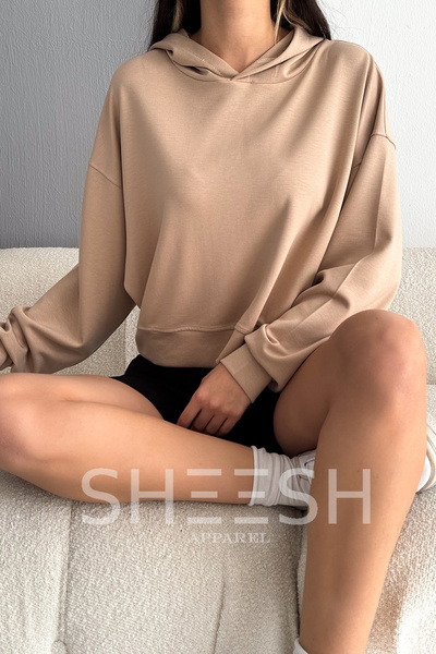 SHEESH APPAREL Soft Textured Modal Hooded Crop Hoodie Sweatshirt