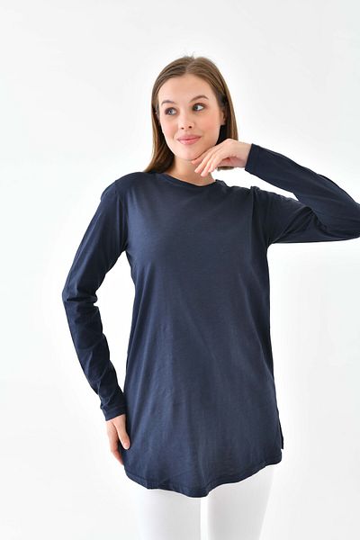 mirach Classy Basic Women's Tunic - Navy Blue Hijab Tunic Crew Neck Tunic Fit Relax Crew Neck Long Blouse