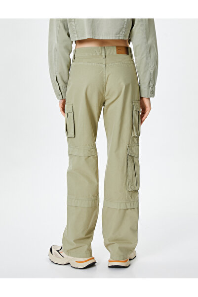 Koton Kargo Pantolon Yüksek Bel Düz Uzun Kesim Cepli Katlı Pamuklu - Nora Jean