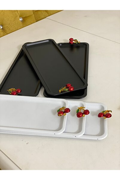 Elzemm store صينية عرض مستطيلة باللونين الأسود والأبيض مكونة من 6 قطع