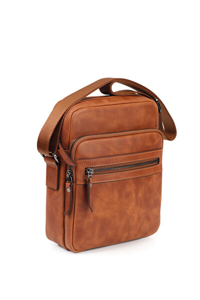 GENTE Ανδρική τσάντα ώμου από γνήσιο δέρμα χιαστί πολλαπλών τμημάτων GN072050DCR