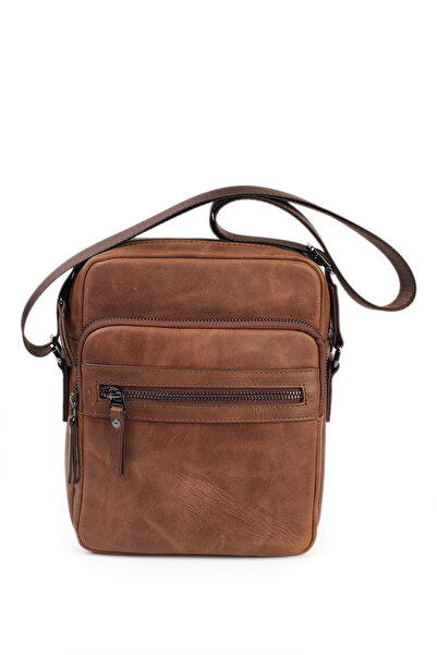 GENTE Ανδρική τσάντα ώμου από γνήσιο δέρμα χιαστί πολλαπλών τμημάτων GN072050DCR