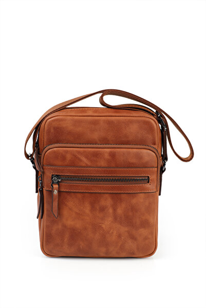 GENTE Ανδρική τσάντα ώμου από γνήσιο δέρμα χιαστί πολλαπλών τμημάτων GN072050DCR