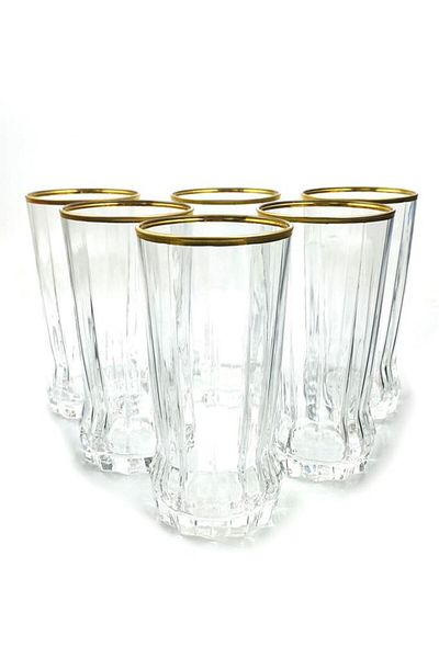 Tiesa Home 6-piece Gaia420755 Glass Gold Gilt 285cc Long Water Soft Drink Cup Set