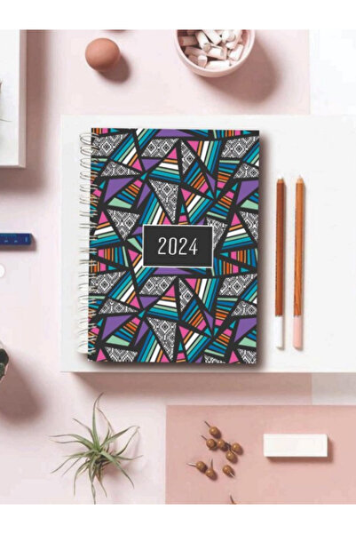 Janissary Geometri Model Spiralli Termo Kapak 2024 Yılı A5 Günlük Ajanda 12 A...