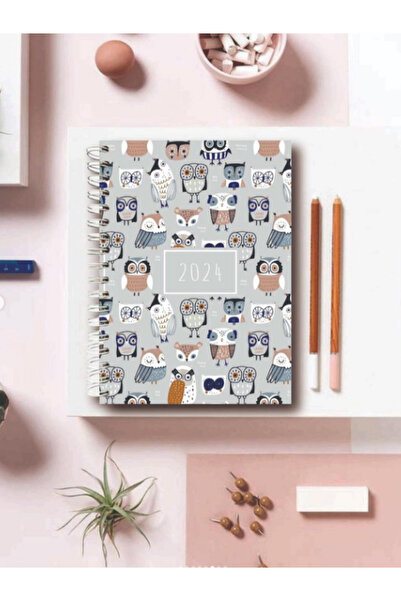 Janissary Baykuş Model Spiralli Termo Kapak 2024 Yılı A5 Günlük Ajanda 12 Aylık 17*24 Ebat