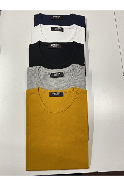Hakem triko تي شيرت 100% قطن سوبر 5 قطع برقبة دائرية أزرق داكن، أسود أبيض، رم...