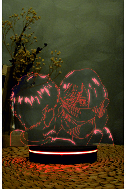 Yubi Design Mikasa, Eren, Attack On Titan - 3 boyutlu led lamba 16 renk dekor...