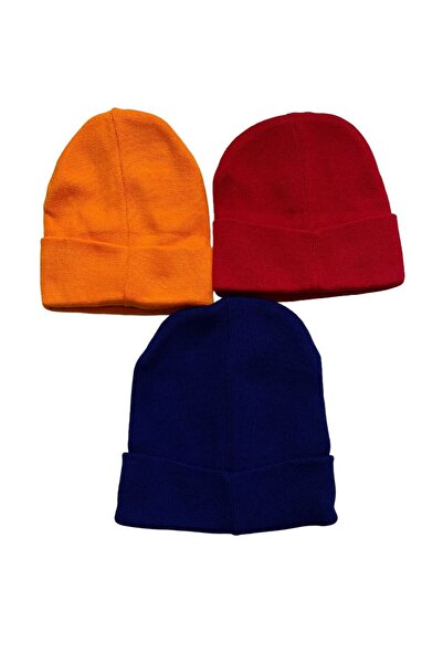 Pimody Set beretă unisex pliat portocaliu, roșu, bleumarin din 3 piese