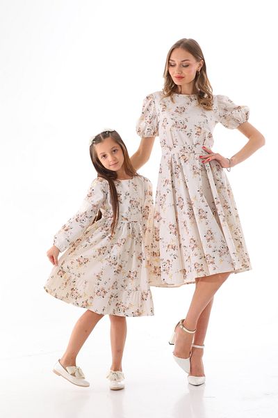 Moda Lippa Flower Patterned Flared Brown Mother and Daughter Combination (Single Price)