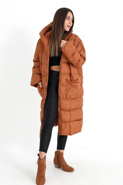 Mira Textil Women's Hooded Oversize Bat Sleeve Puffer Jacket